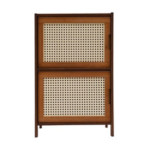 YIYIBYUS Nightstand with Decor Drawers Modern End Table with Solid Natural Banboo Feet, Brown - 1 of 4