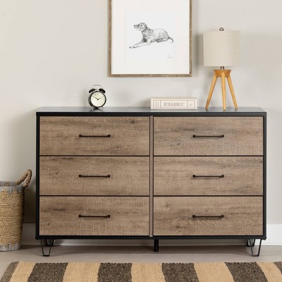Weathered Oak and Matte Black Farmhouse Double Dresser