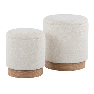 Marla Contemporary Nesting Ottoman Set in Natural Wood and Cream Fabric by LumiSource