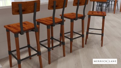 Walnut Brown Industrial Chic 40" Bar Height Dining Stools with Steel Footrest - Set of 4