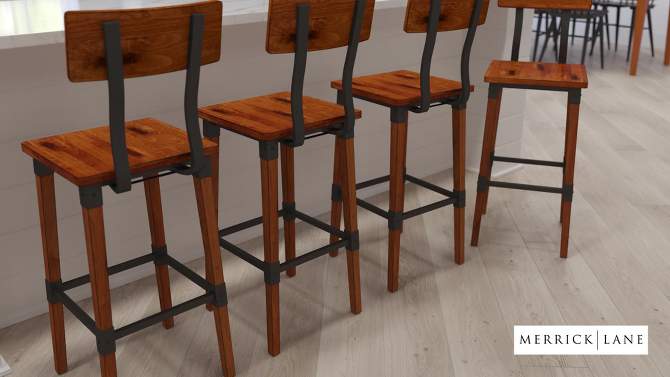 Merrick Lane Bar Height Dining Stools with Steel Supports and Footrest in Walnut Brown - Set Of 4, 2 of 19, play video
