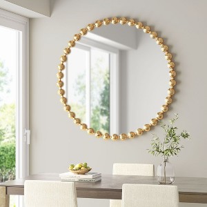 Wooakway 36" D Modern Beaded Round Wall Mirror with Metal Frame & Wood Back Panel Keyhole hanger Indoor Gold - 1 of 4