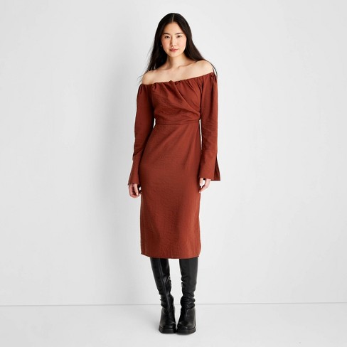 NECHOLOGY Women Midi Dress Off Dress Sleeve Solid Long