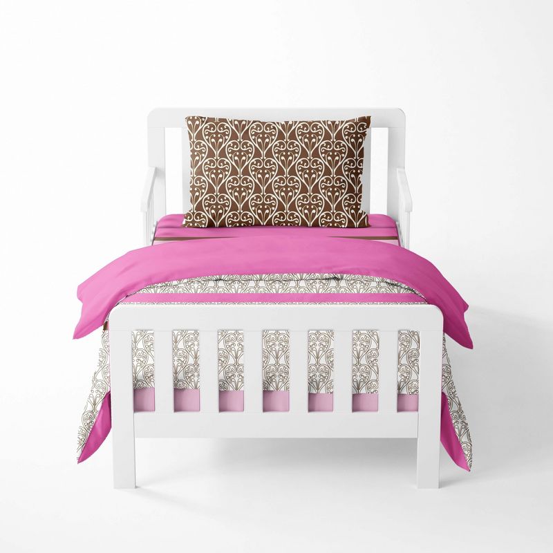 Bacati - Damask Pink Fuschia Chocolate 4 pc Toddler Bedding Set, 1 of 9
