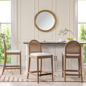 PAGED 43.5" High Bar Stools Set of 2 Modern Upholstered Counter Stools with Rattan Back and Wooden Legs for Dining Room - 1 of 4