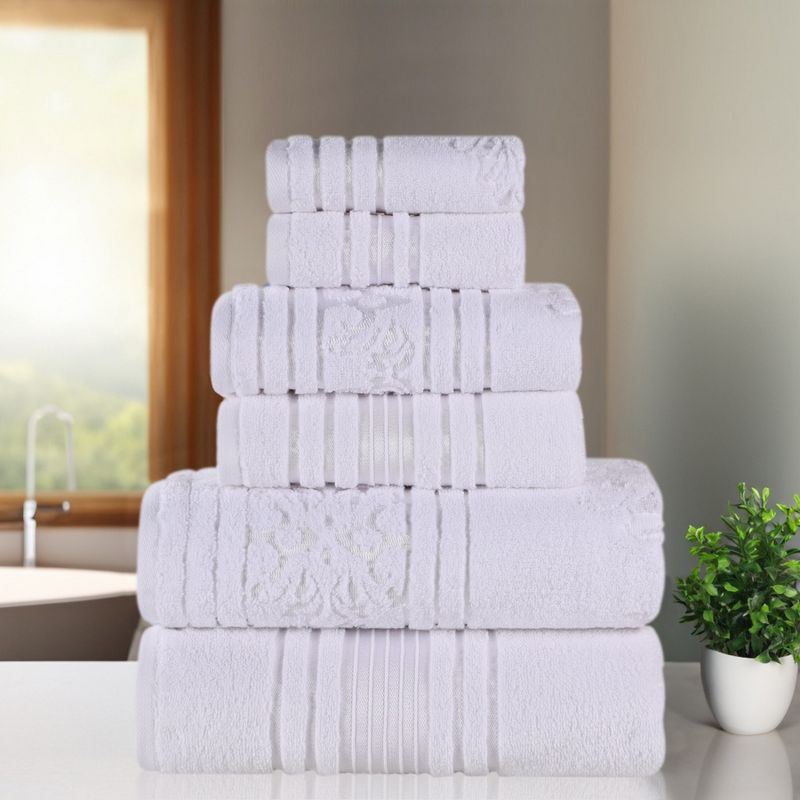 Zero Twist Cotton Solid and Floral Jacquard 6 Piece Bathroom Towel Set by Blue Nile Mills, 2 of 13