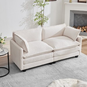 HYLEORY 76.8" Loveseat Sofa for Living Room, Modern 2 Seater Circle Velvet Sofa Couch for Bedroom Office - 1 of 4