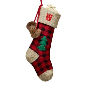 Personalization Mall Plaid Embroidered Initial Jumbo Knit Christmas Stocking - 1 of 3