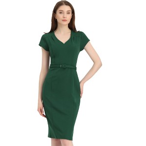 Allegra K Women's V Neck Cap Sleeve Work Business Pencil Dress - 1 of 4