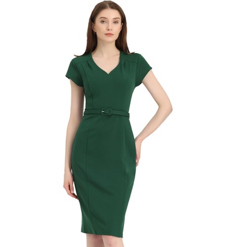 Allegra K Women's V Neck Cap Sleeve Work Business Pencil Dress Dark Green X- small : Target