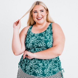 Calypsa Women's Plus Size Maya Tankini Swim Top WIth Removable Cups - 1 of 4