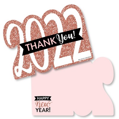 Big Dot of Happiness Rose Gold Happy New Year - Shaped Thank You Cards - 2022 New Year's Eve Party Thank You Note Cards with Envelopes - Set of 12