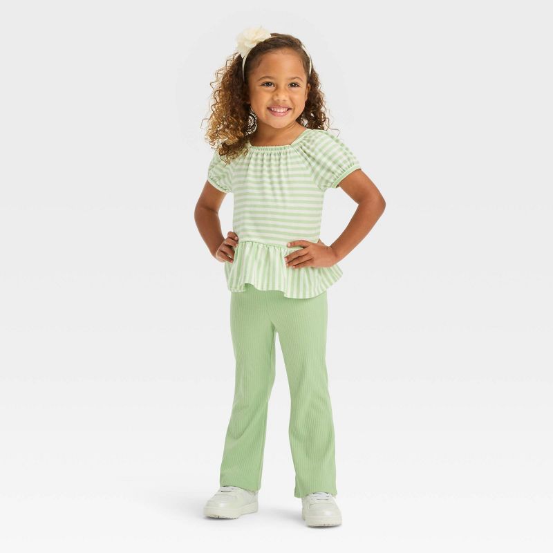 Toddler Girls' Striped Top & Leggings Set - Cat & Jack™ Green, 1 of 5