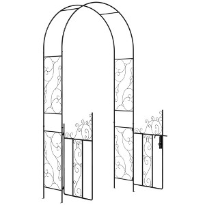 Outsunny 89.25" Metal Garden Arch with Gate, Garden Arbor Trellis for Climbing Plants, Roses, Vines, Wedding Arch, Black - 1 of 4