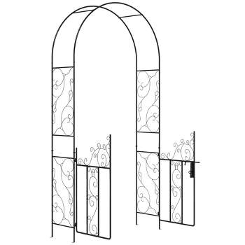 Outsunny 89.25" Metal Garden Arch with Gate, Garden Arbor Trellis for Climbing Plants, Roses, Vines, Wedding Arch, Black