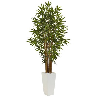 Nearly Natural 5’ Bamboo Tree in White Tower Planter