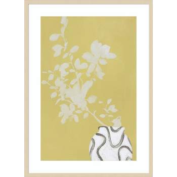 30"x41" Vanilla and Yellow Flower Vase by Design Fabrikken Wood Framed Wall Art Print Brown - Amanti Art