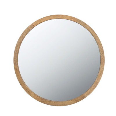 SEVOBAL Bathroom Vanity Mirrors Shatter Proof Circle Wall Mirror Wooden Frame Reflective Surface Crystal Clear Imaging, Brown, 19.7"*0.8"*19.7"