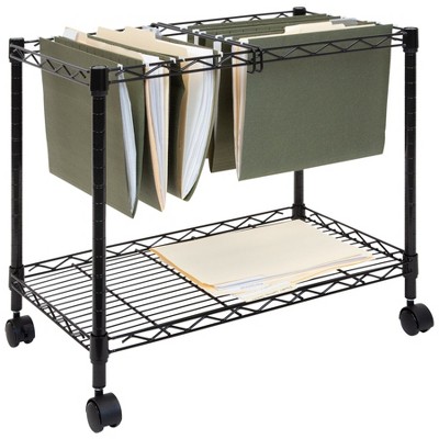 Black Steel Wire Rolling File Cart with Locking Casters