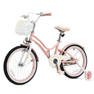 Gymax Girls Bike for Kids Age 6-9 Years Old Kickstand Included 8 Inch Kids Bicycle with Training Wheels Basket and Bell Kids Bike Pink/Purple - 1 of 4