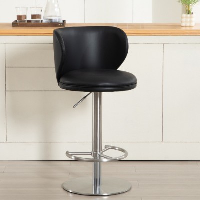 Black titanium stainless steel bar stool, high-end modern leather bar stool, swivel and height adjustable