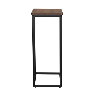 Mid-Century Walnut and Black Metal C-Shaped End Table