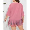 Coolmee Womens Plus Size Fringe Top T Shirt Crew Neck V Neck Short Sleeve Tee Shirts - 4 of 4