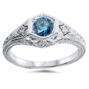 Pompeii3 3/8ct Vintage Blue Diamond Engagement Ring 14K White Gold - 1 of 3