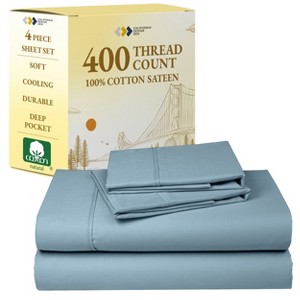Cotton Sheets Set - Softest 400 Thread Count Bed Sheets, 100% Cotton Sateen, Cooling, Deep Pocket by California Design Den - 1 of 4
