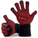 NutriChef Extreme Heat Resistant Grill Gloves - 14'' Food Grade Kitchen Oven Mitts, Silicone Non-Slip Cooking Gloves for Barbecue (Pair)