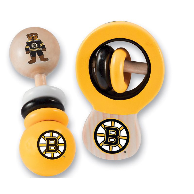 Baby Fanatic Wood Rattle 2 Pack - NHL Boston Bruins Baby Toy Set, 2 of 5