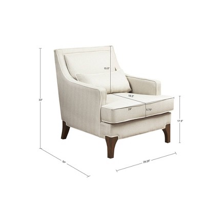 Cream and Dark Brown Wide Accent Chair with Pillow
