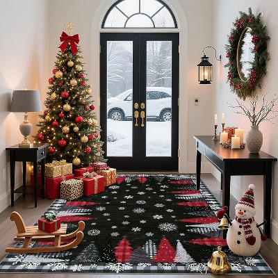 TackView Christmas Rugs Holiday Area Rugs Mats, Xmas Tree Snowflake Accent Carpet, Washable Indoor Rug, for Living Room Bedroom
