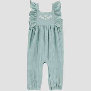 Carter's Just One You®️ Baby Girls' Embroidered Gauze Jumpsuit - Green/White - 1 of 3