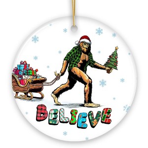 Funny Big Foot Believe Christmas Ornament, Sasquatch Humor Holiday Decor| OrnamentallyYou - 1 of 4