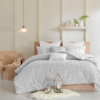Gray Cotton Jacquard Twin Duvet Cover Set with Shams and Pillows