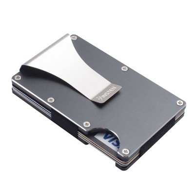 Insten Minimalist Wallet for Men, RFID Blocking Slim Credit Card Holder with Money Clip, Gray Aluminum Metal