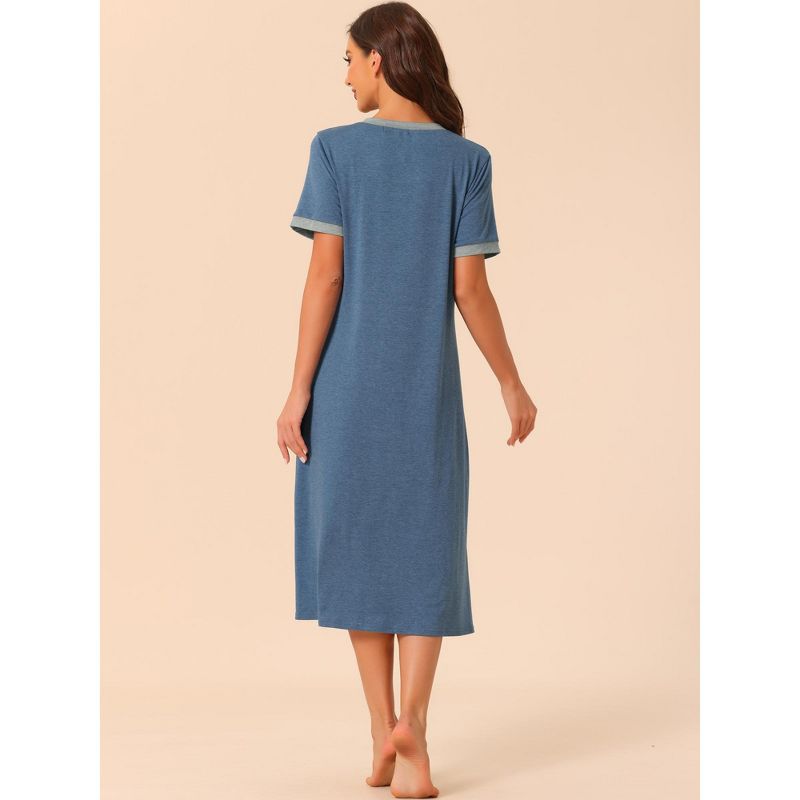 cheibear Women's V Neck Nightshirt Long Basic Slit Nightgown Short Sleeve Sleepshirt with Pockets, 3 of 6