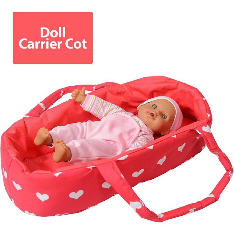 The New York Doll Collection Heart Printed Doll Bassinet Stroller with Travel Carry Bag, 5 of 6
