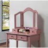 2 Pieces Make Up Table And Stool Set, Makeup Vanity Desk With 3-panel Mirror And 4 Vanity Drawers, Rectangular Thick Cushion Bench - 4 of 4