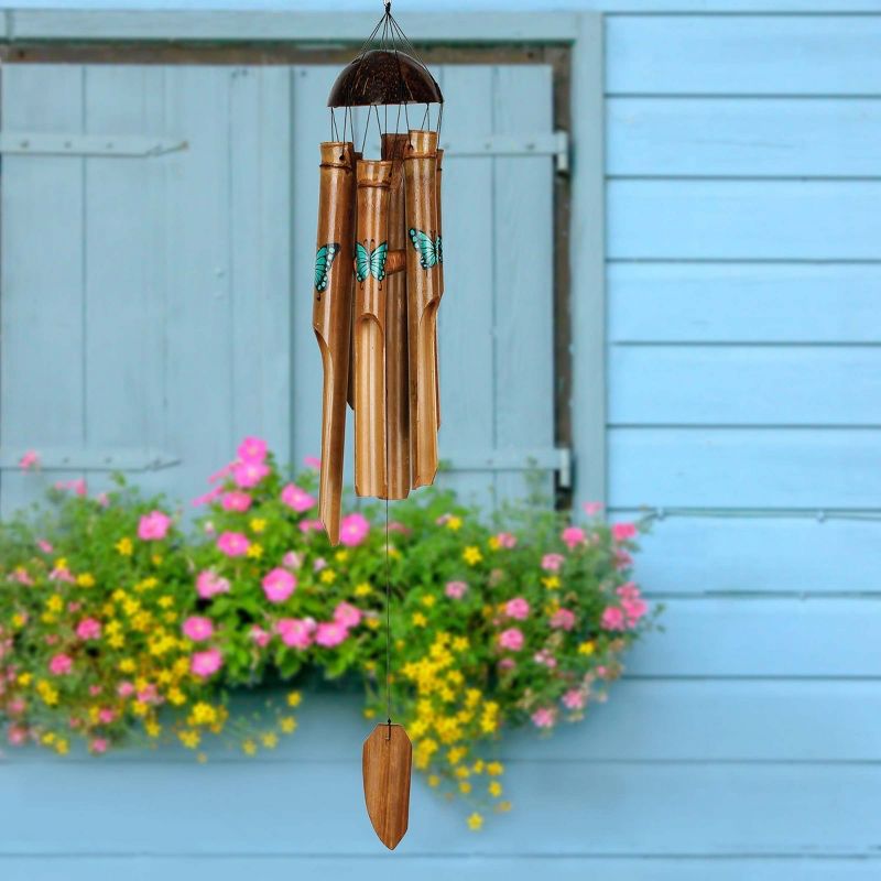 Woodstock Wind Chimes Asli Arts® Collection, Butterfly Bamboo Chime, 25'' Wind Chimes for Patio Outdoor Decor, 2 of 7