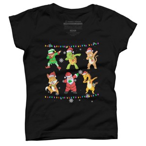 Girl's Design By Humans Christmas Dabbing Cartoon Animals By shirtpublic T-Shirt - 1 of 3