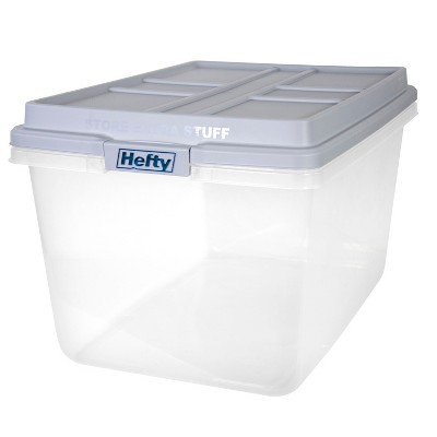 Hefty 72qt Clear Hi-Rise Storage bin with Stackable Lid Gray