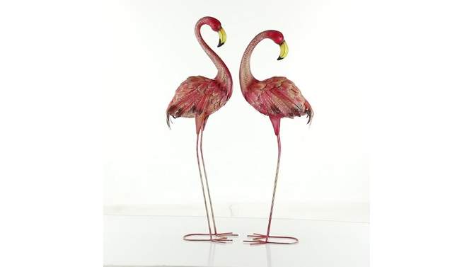 Set of 2 Iron 53.5&#34; Coastal Flamingos Garden Sculptures Pink - Olivia &#38; May, 2 of 32, play video