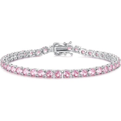 Sterling Silver Birthstone Tennis Bracelet, 4mm Wide 7.2 Inch Fine Jewelry for Wedding, Prom, Birthday Gift for Women