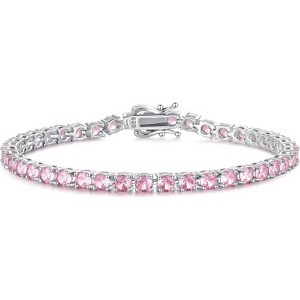 Sterling Silver Birthstone Tennis Bracelet, 4mm Wide 7.2 Inch Fine Jewelry for Wedding, Prom, Birthday Gift for Women - 1 of 4