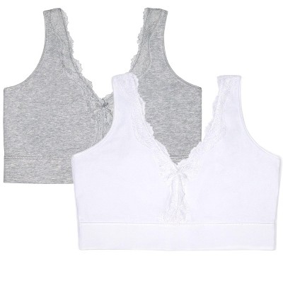 Fruit of the Loom Women's Plus Smoothing Back Full Coverage Wireless  Bralette 2 Pack White/Grey Heather 4XL