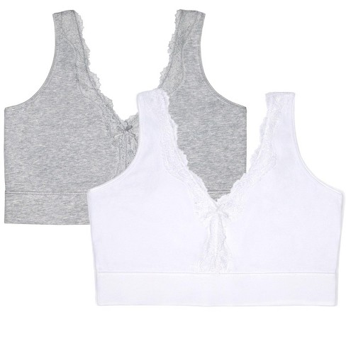 Fruit of the Loom Women's Smoothing Back Full Coverage Wireless Bralette 2  Pack White/Grey Heather M
