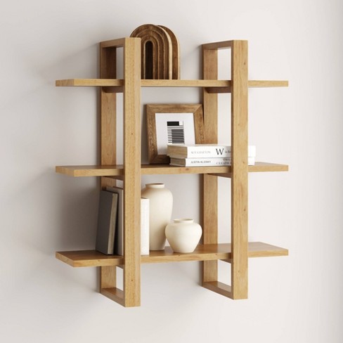 Set of 3 Floating Cube Shelves Quality Wood Shelving Hanging Plant