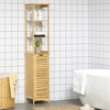 kleankin Bathroom Floor Cabinet with 3 Shelves and Cupboard, Slim and Freestanding Linen Tower with Storage, Natural - 2 of 4